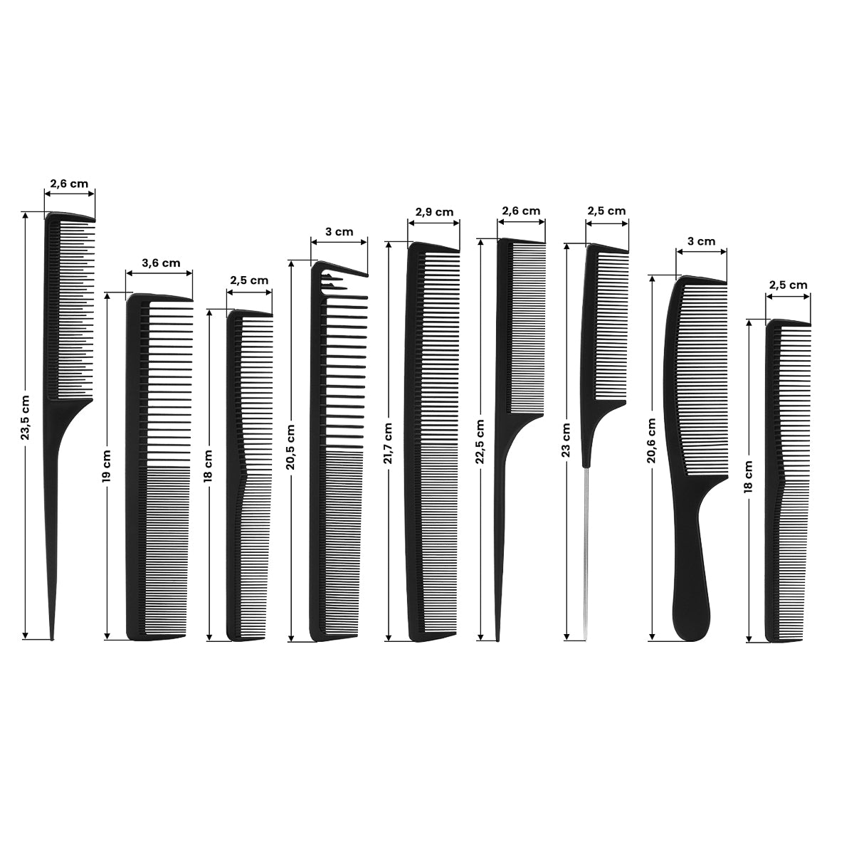 Set de peignes carbone N-20 – 9 pcs