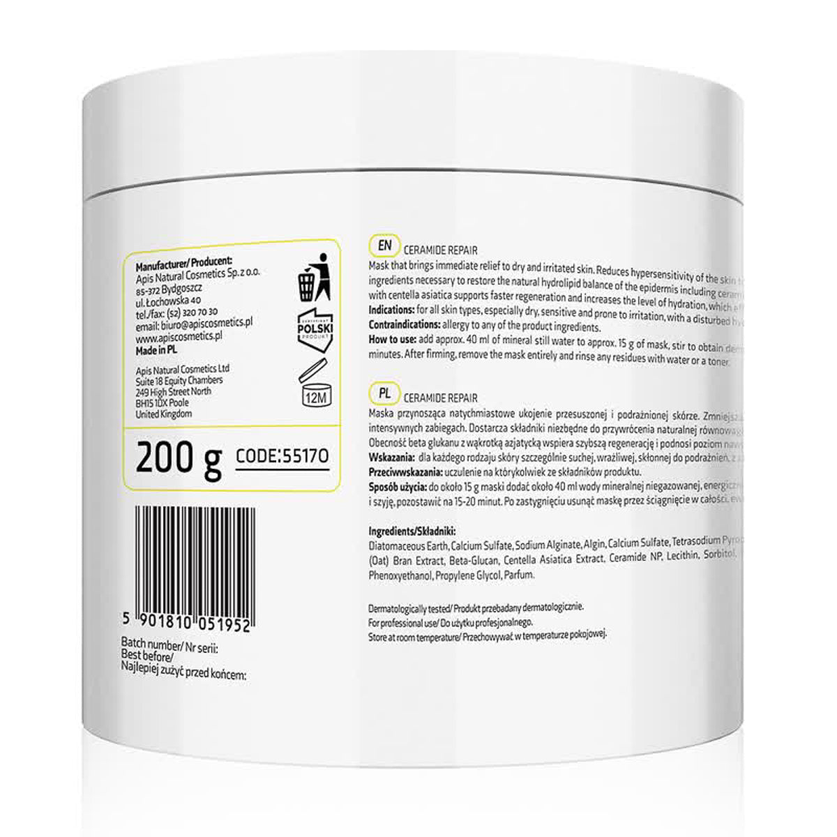 Apis Ceramide Repair Masque Algues Apaisant C Ramides B Ta Glucane 200 G