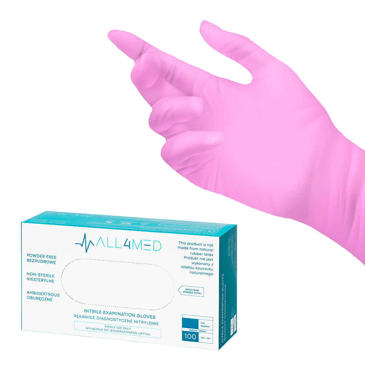 Gants nitrile roses M – 100 pcs