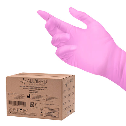 Gants nitrile roses M – carton 10 × 100 pcs