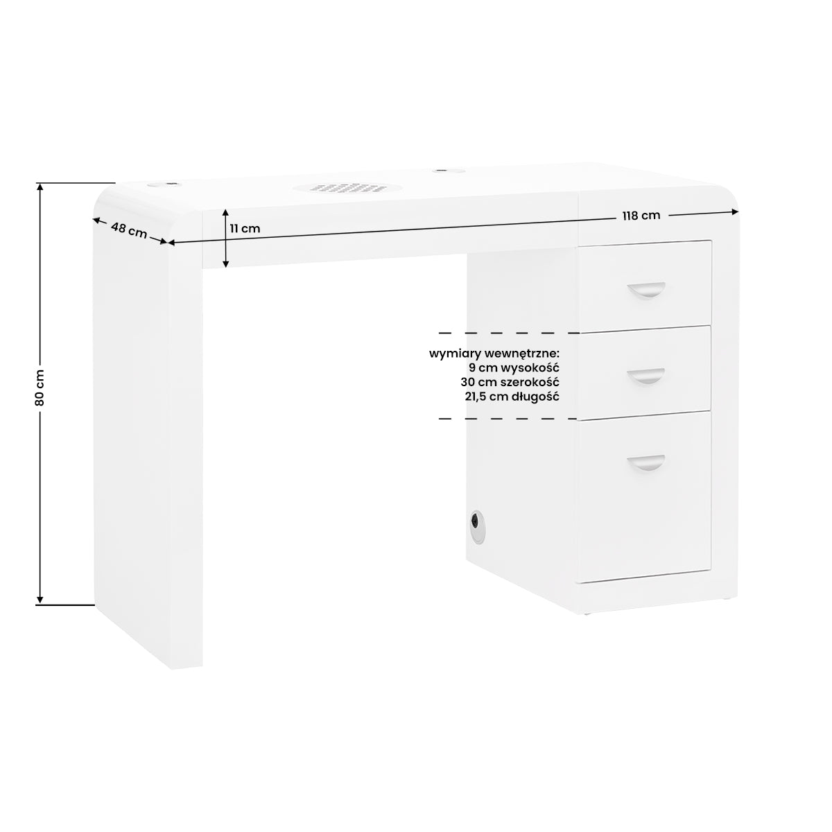 Table de manucure Pro Clean Plus Blanc – Aspirateur Gauche