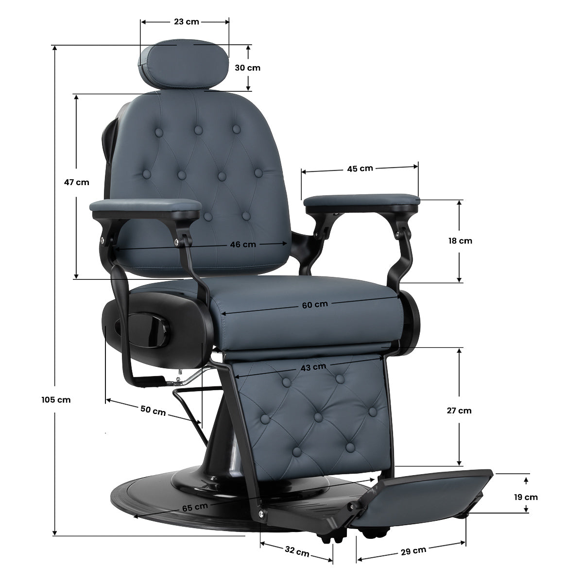 Fauteuil barbier Victor Graphite (structure noire brossée)