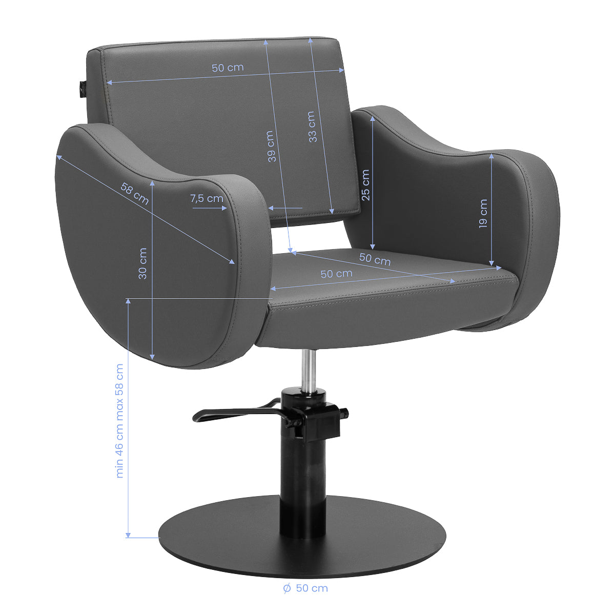Fauteuil coiffeur Sevona Gris (base noire)