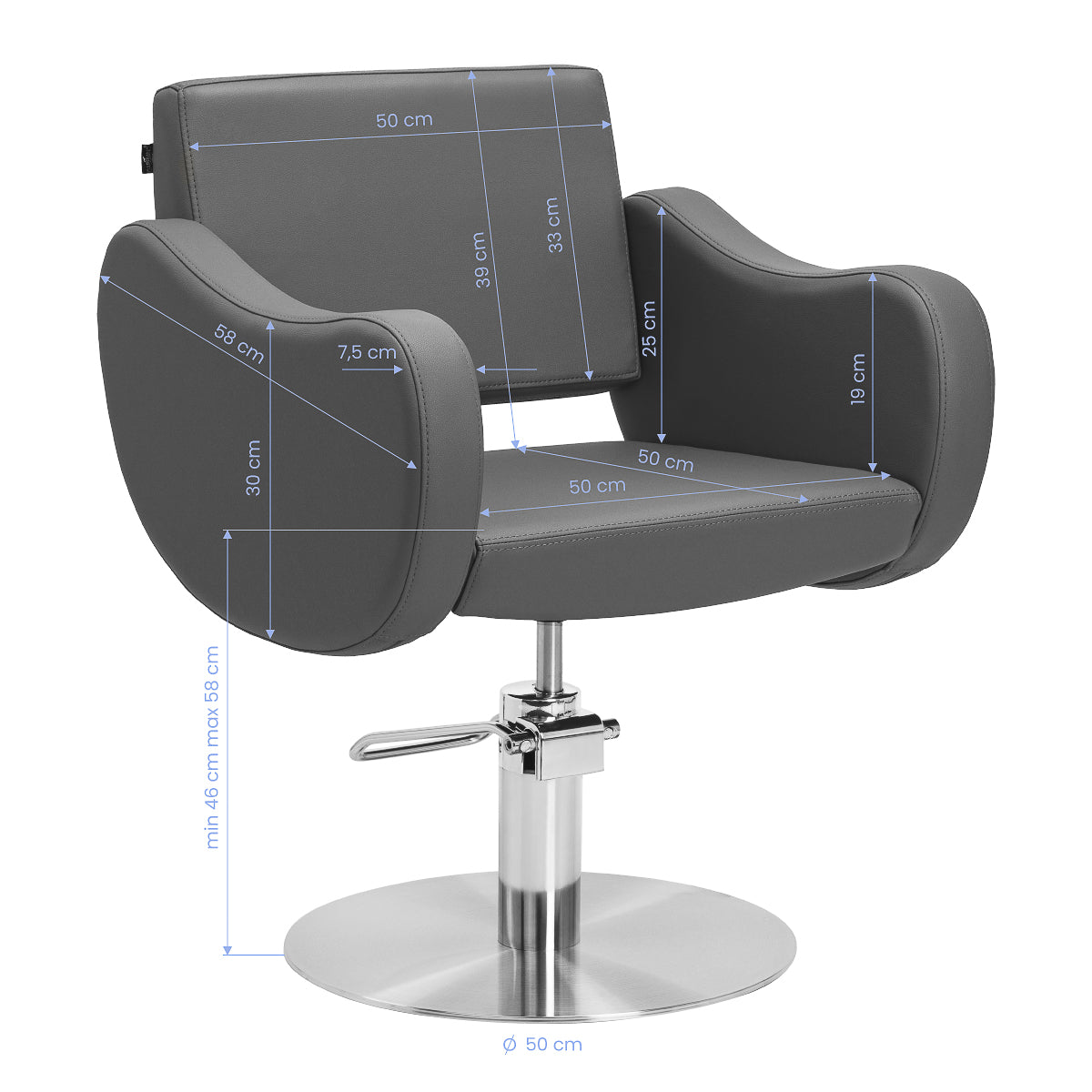 Fauteuil coiffeur Sevona Gris (base inox)