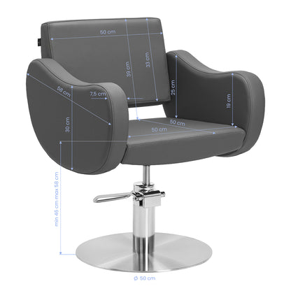 Fauteuil coiffeur Sevona Gris (base inox)